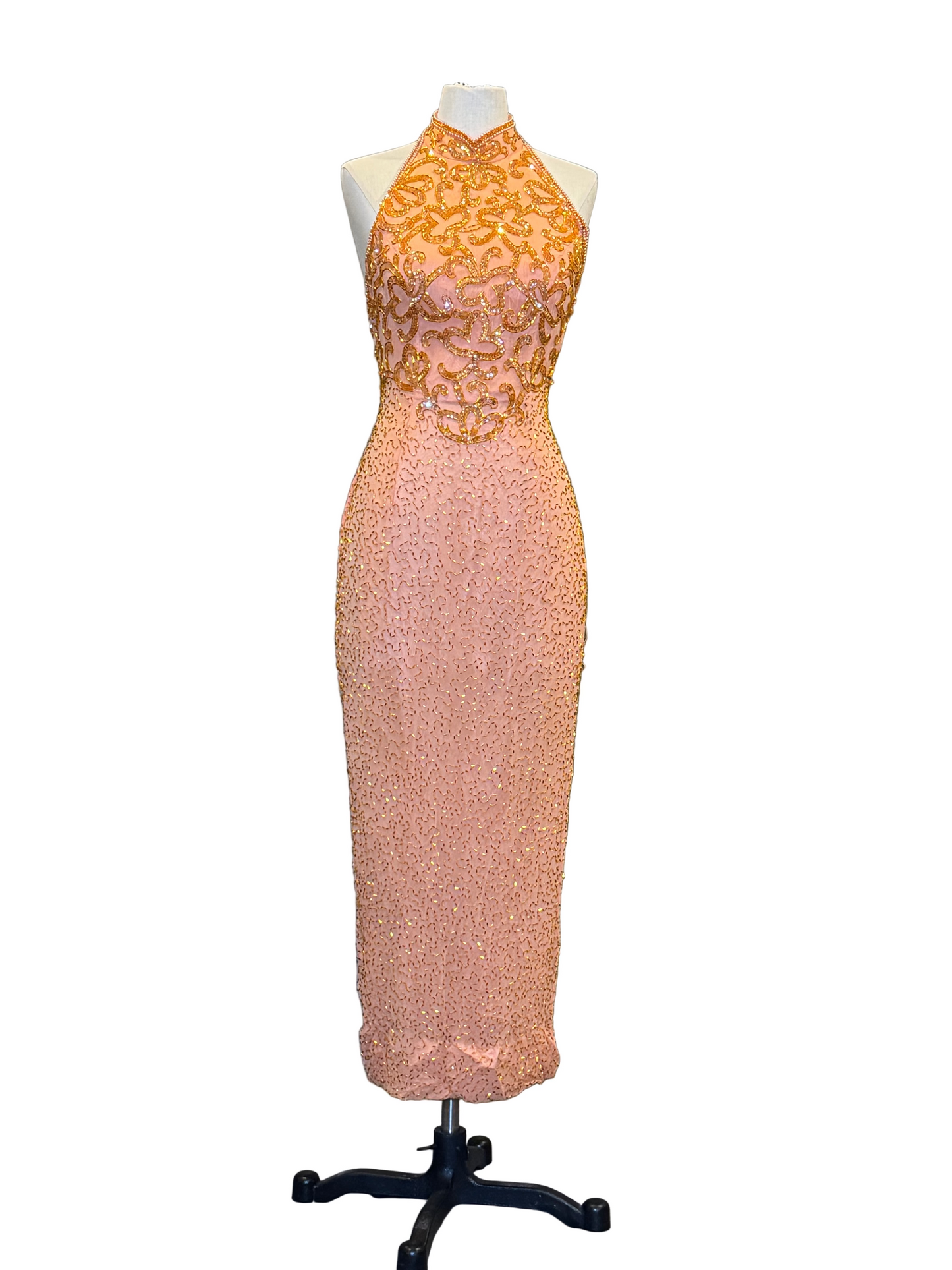 Orange Detailed Halter Neck Dress - Rental