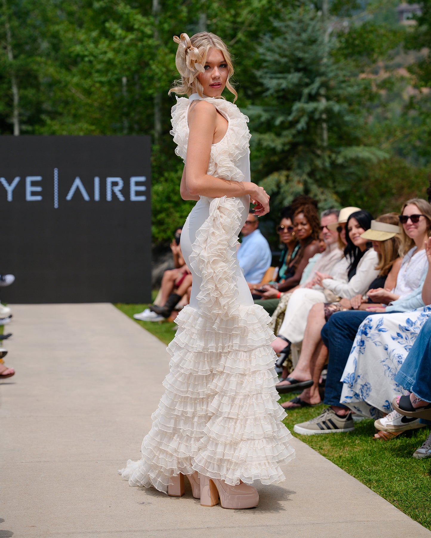 Elegant Ruffle Mermaid Gown Ivory