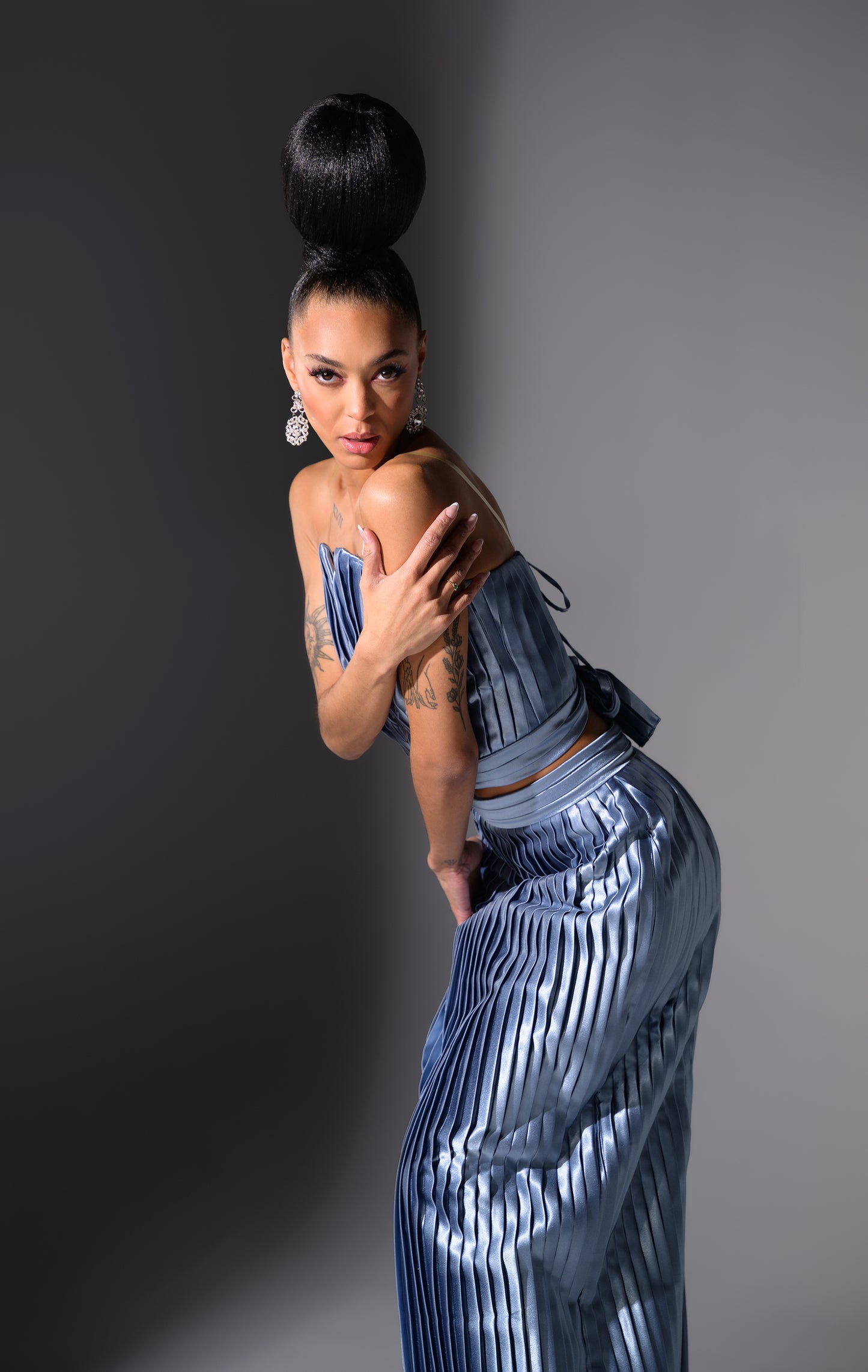 Elegant Maxi Duo Set Blue Metallic