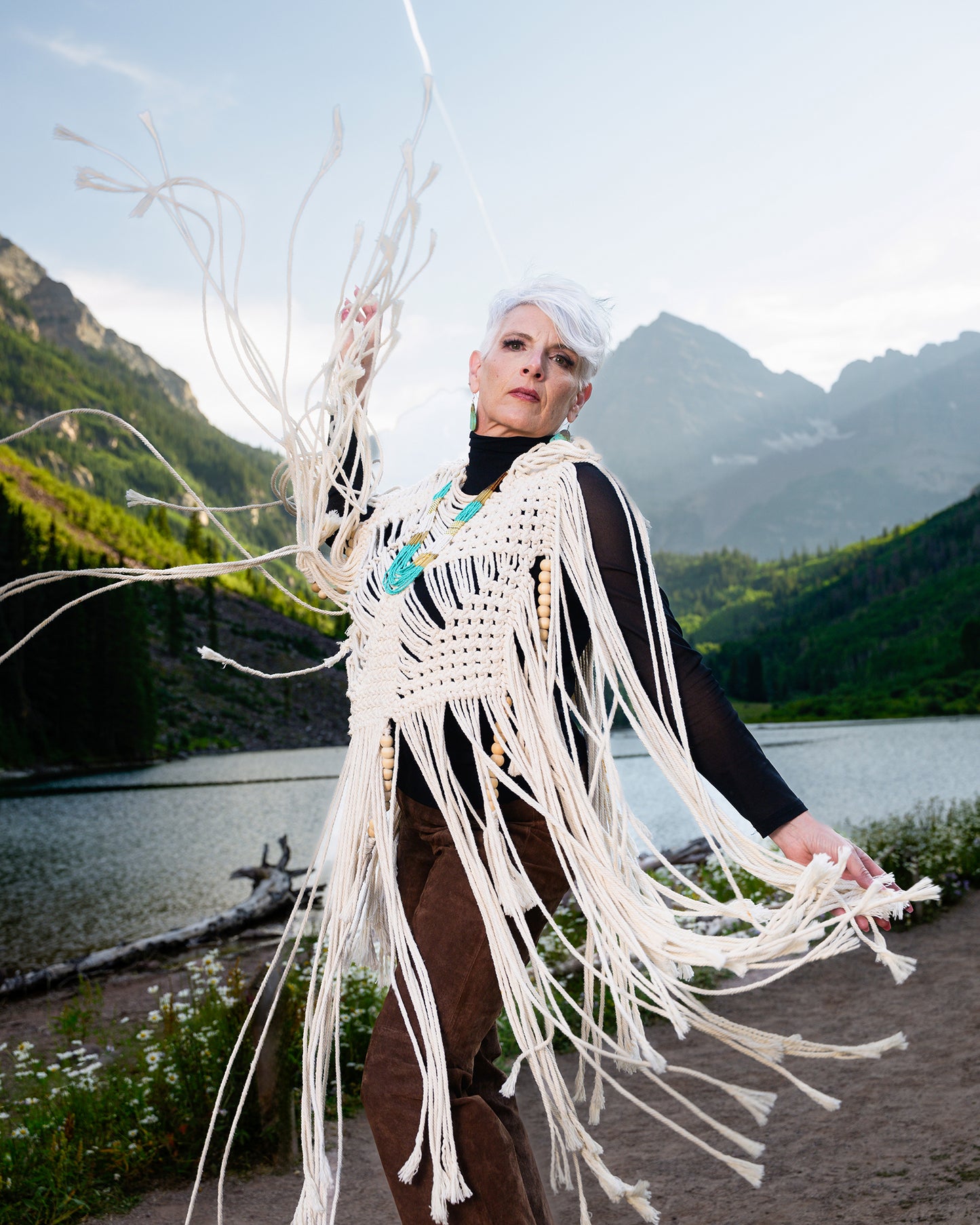 Maroon Bells Macramé Poncho in White