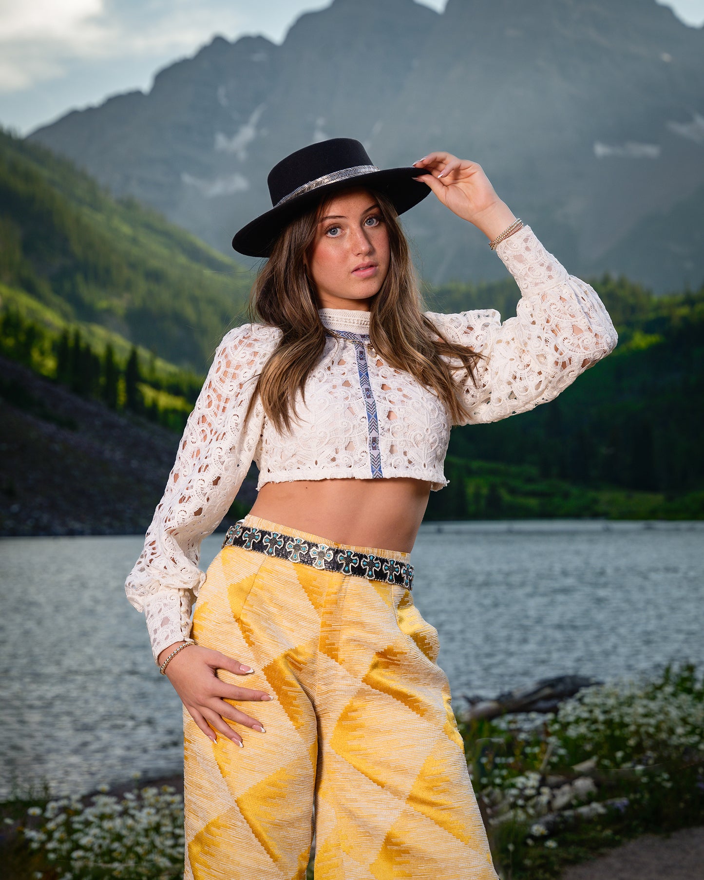 Maroon Bells Long Sleeve Lace Top White