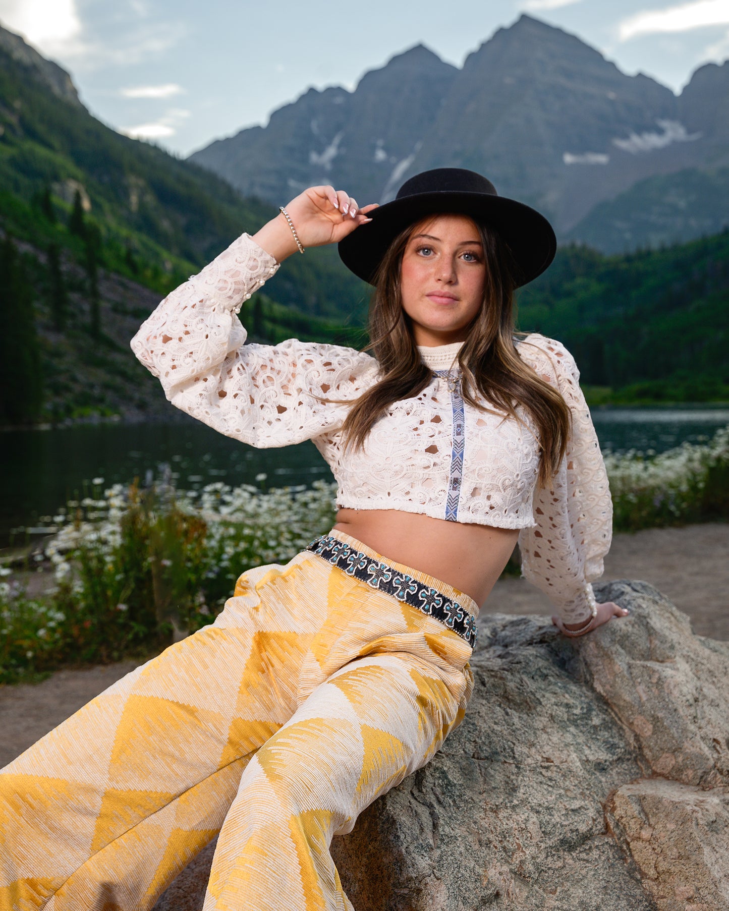 Maroon Bells Long Sleeve Lace Top White