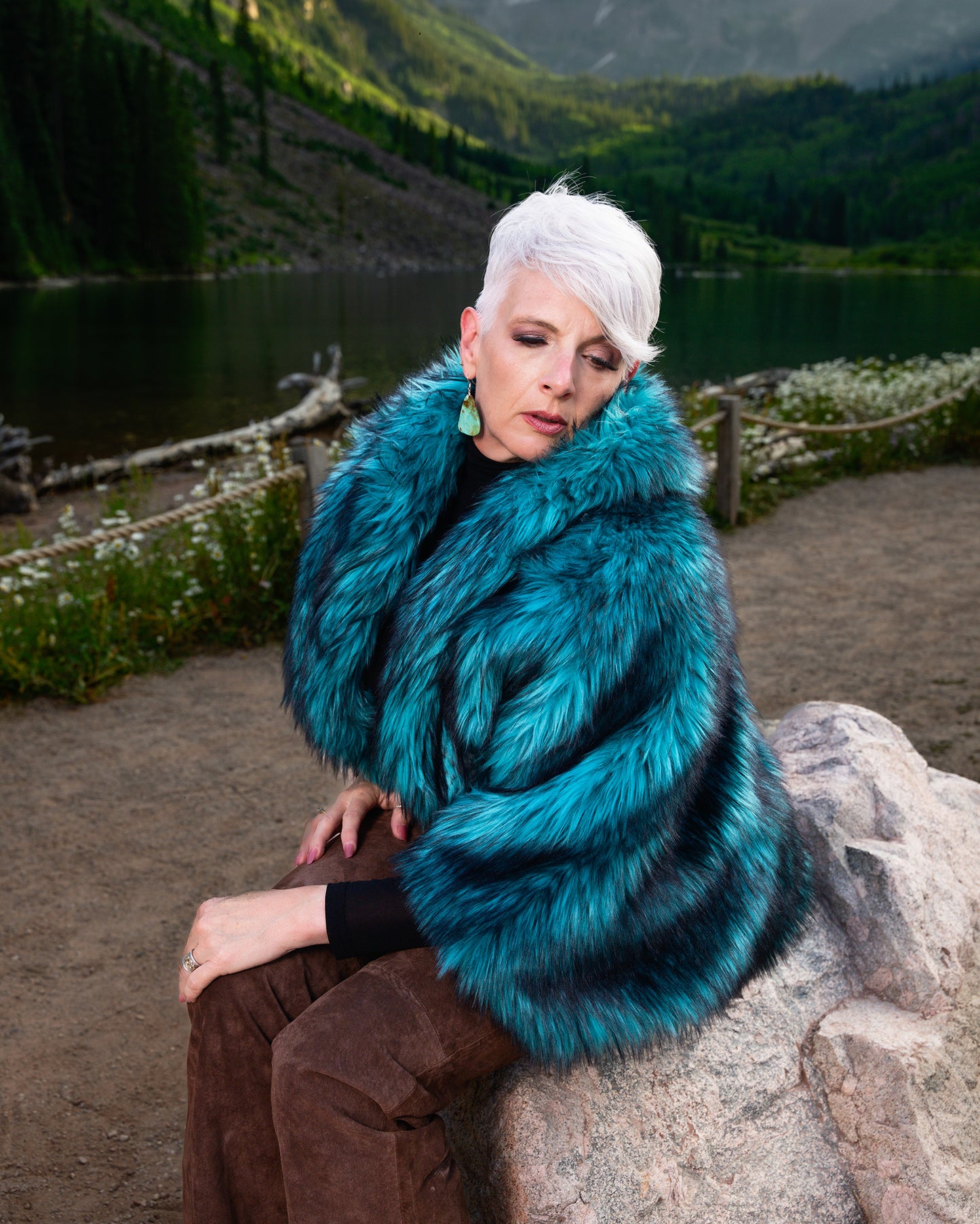 Maroon Bells Oversized Faux Fur Coat Blue