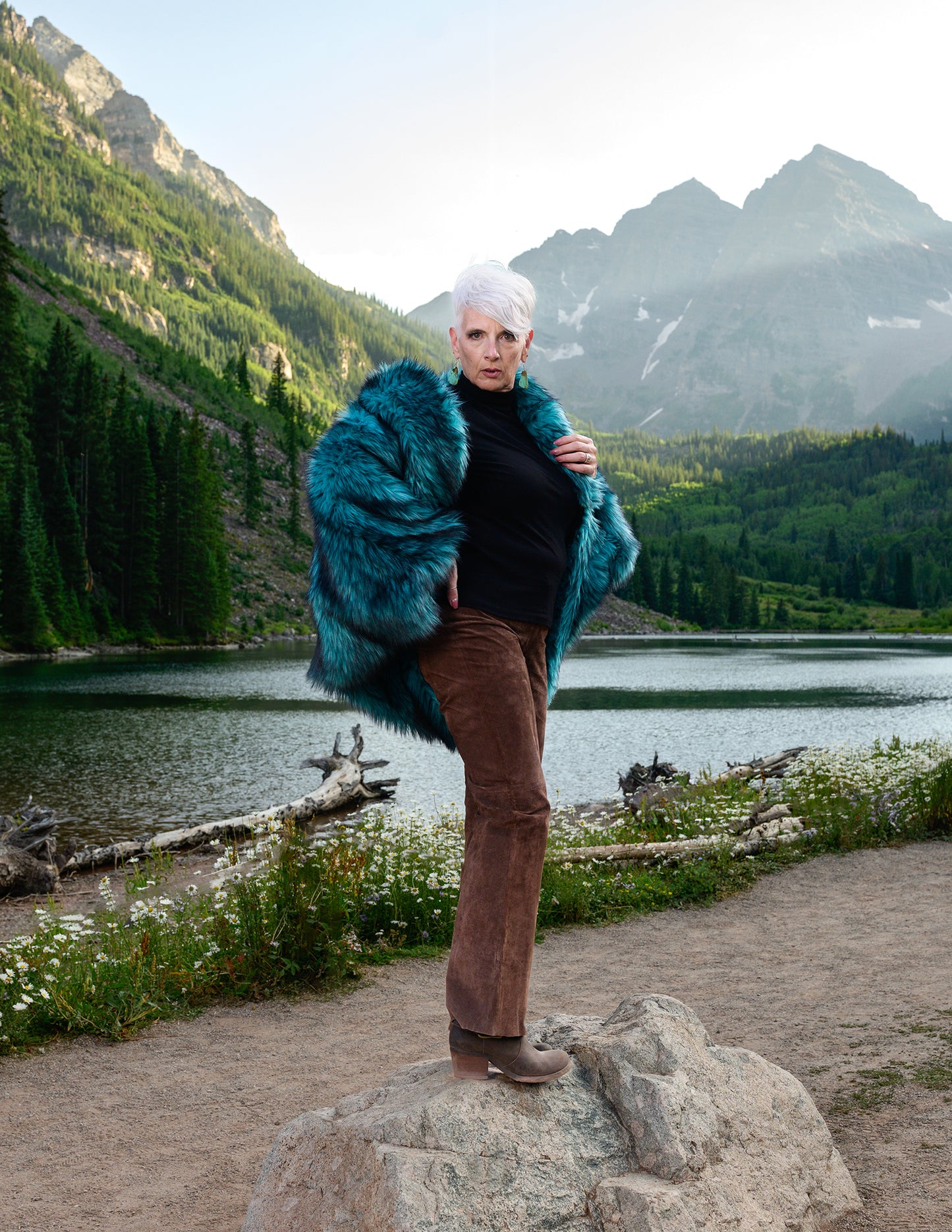 Maroon Bells Oversized Faux Fur Coat Blue
