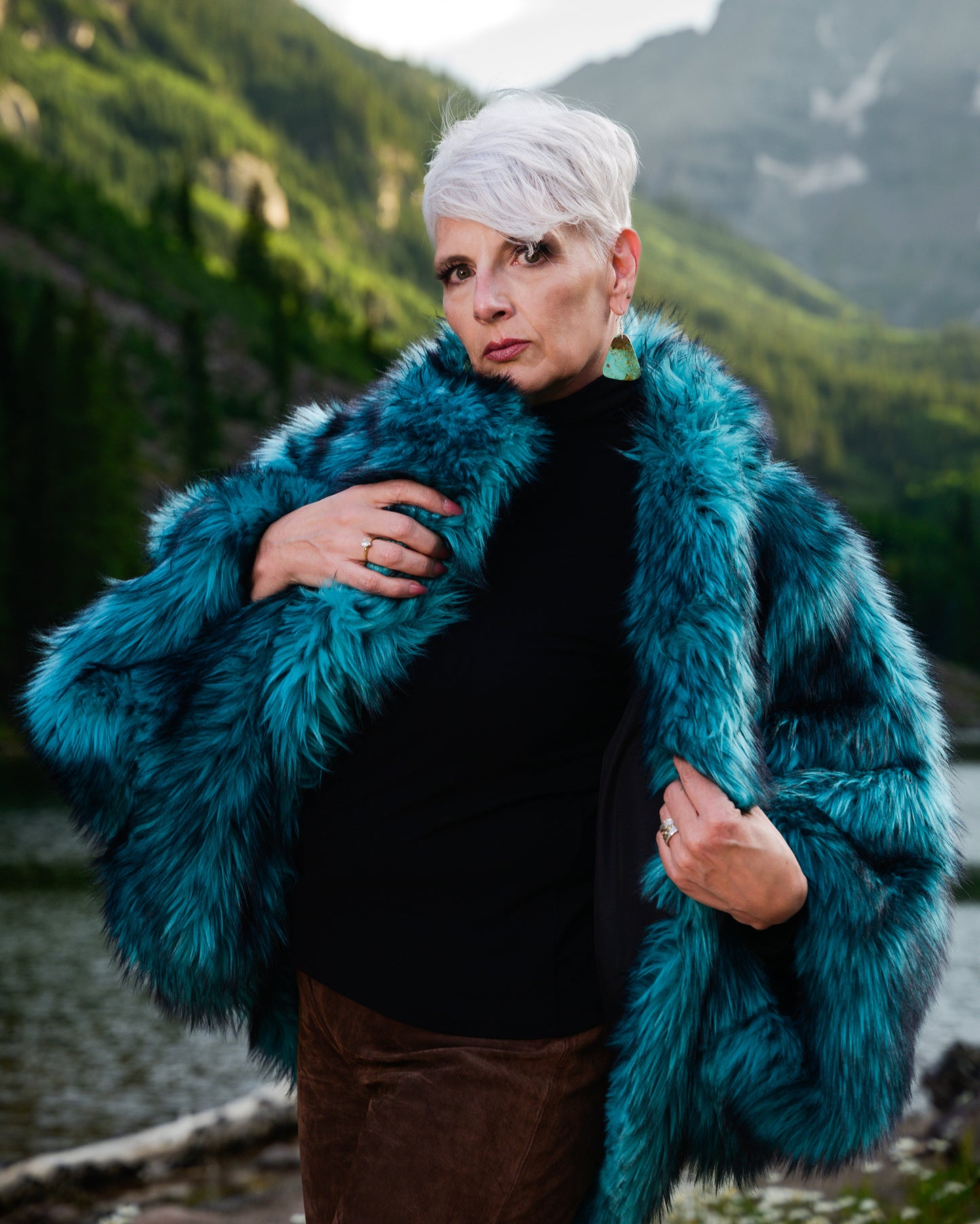 Maroon Bells Oversized Faux Fur Coat Blue