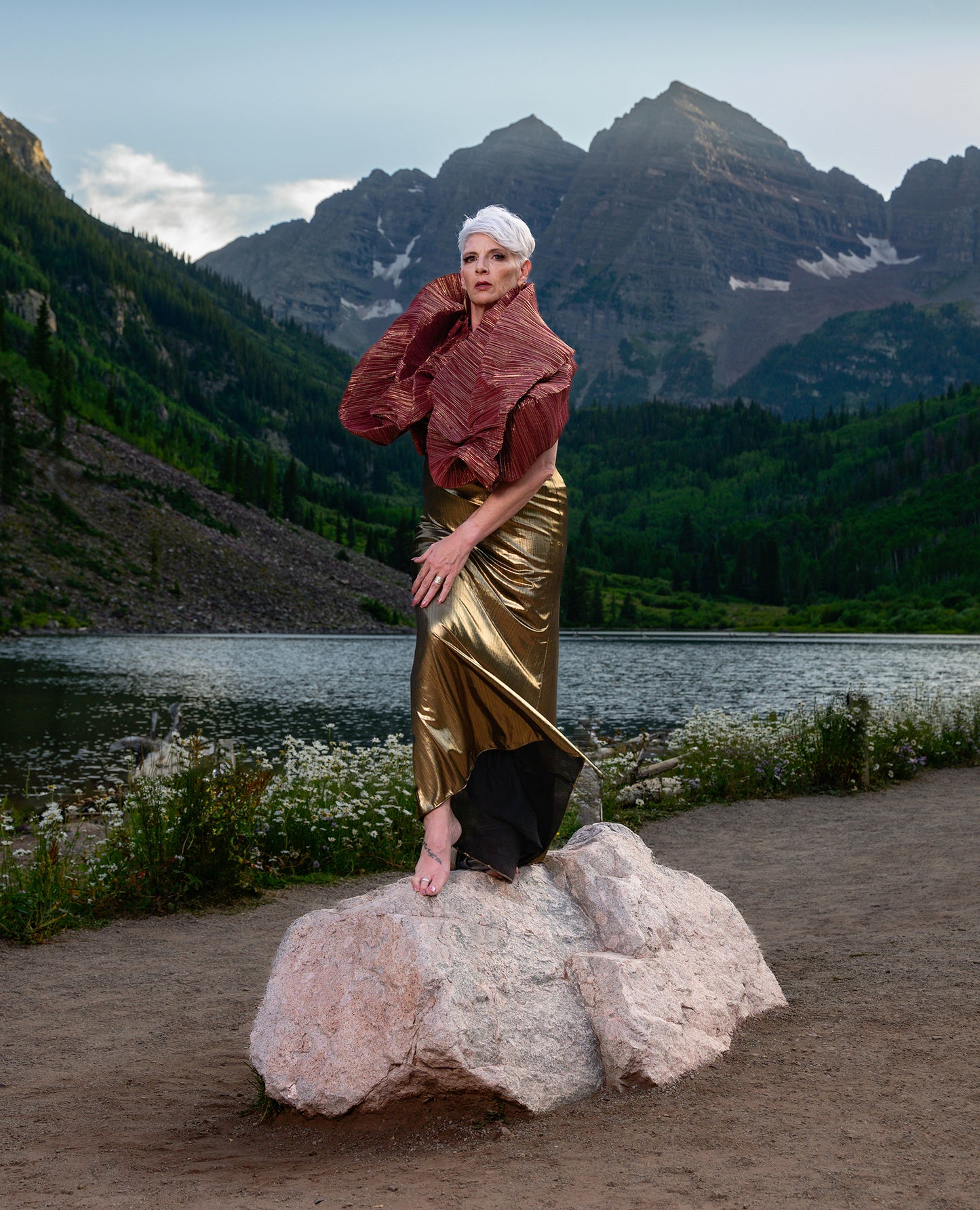 Maroon Bells Slip Dress Metallic Gold