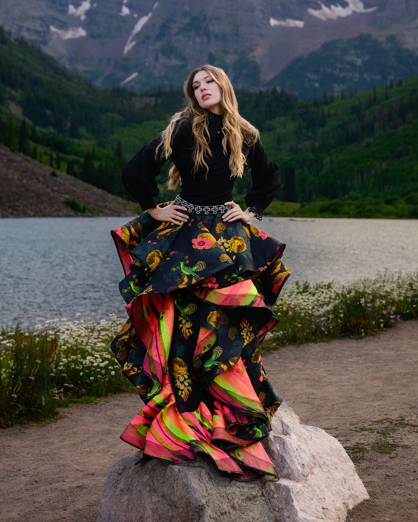 Maroon Bells Floral Ruffled Skirt