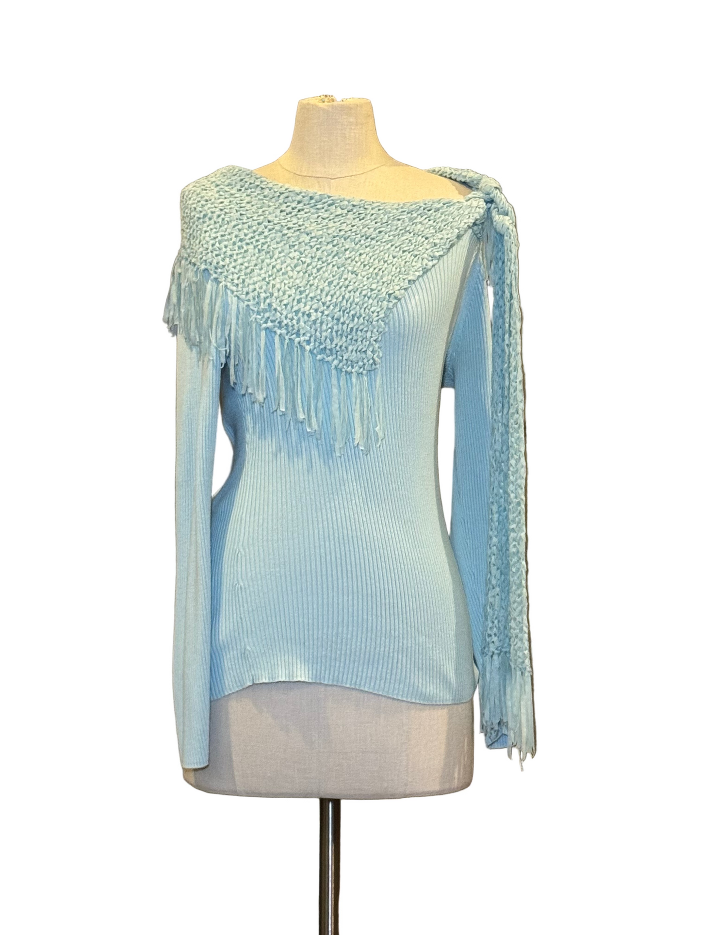 Blue Crochet Detail Long Sleeve Shirt - Rental