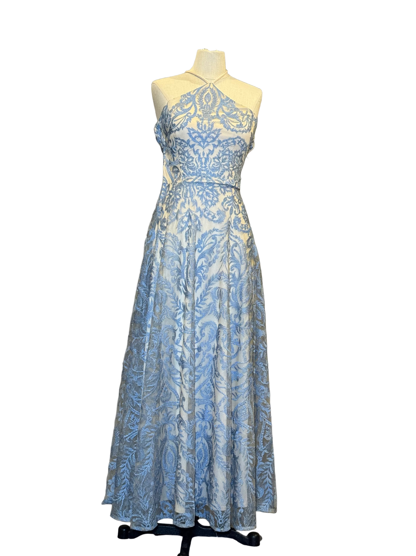 Blue Elegant Detailed Maxi Dress - Rental