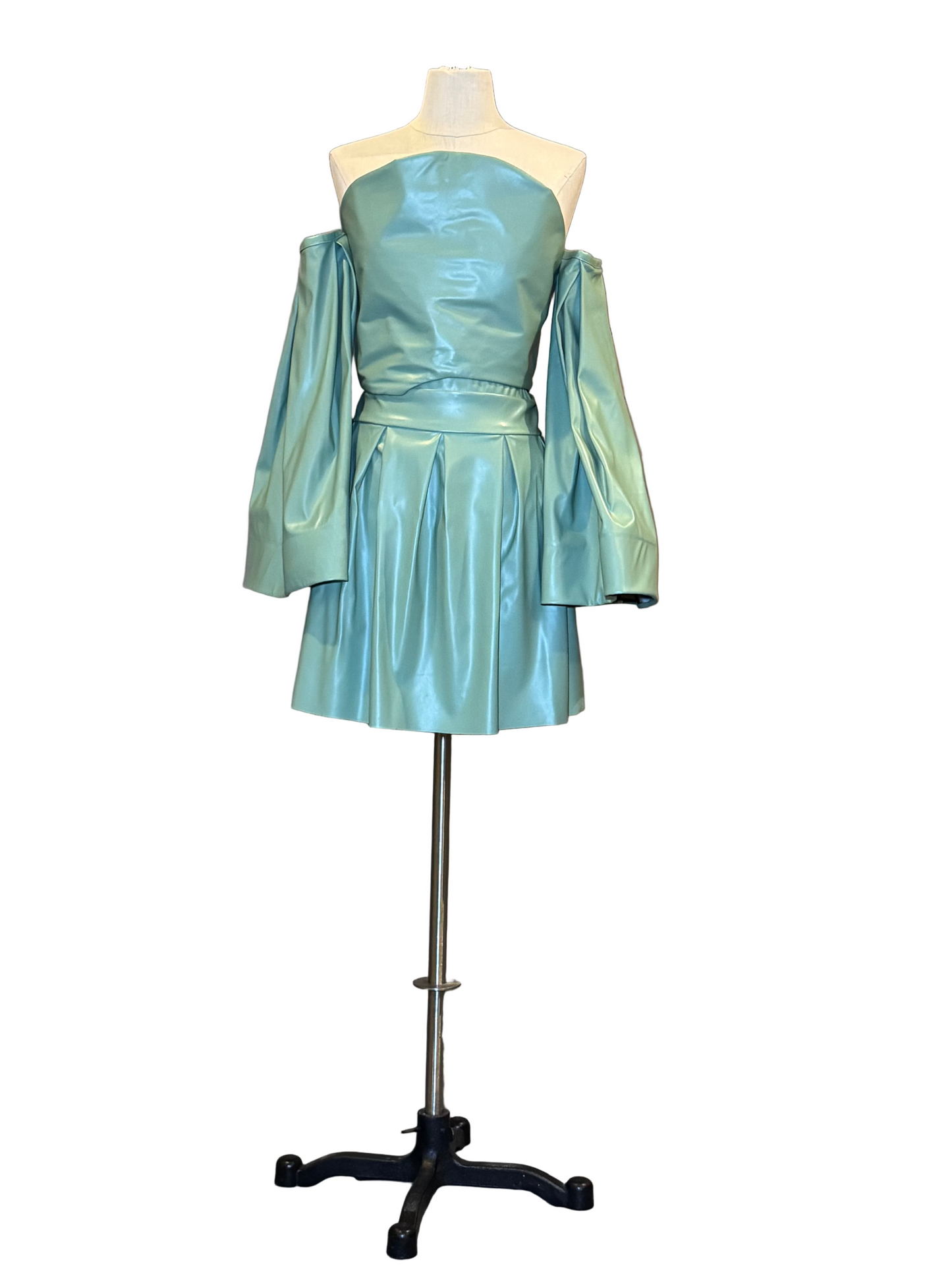 Green Pleather Off Shoulder Dress - Rental