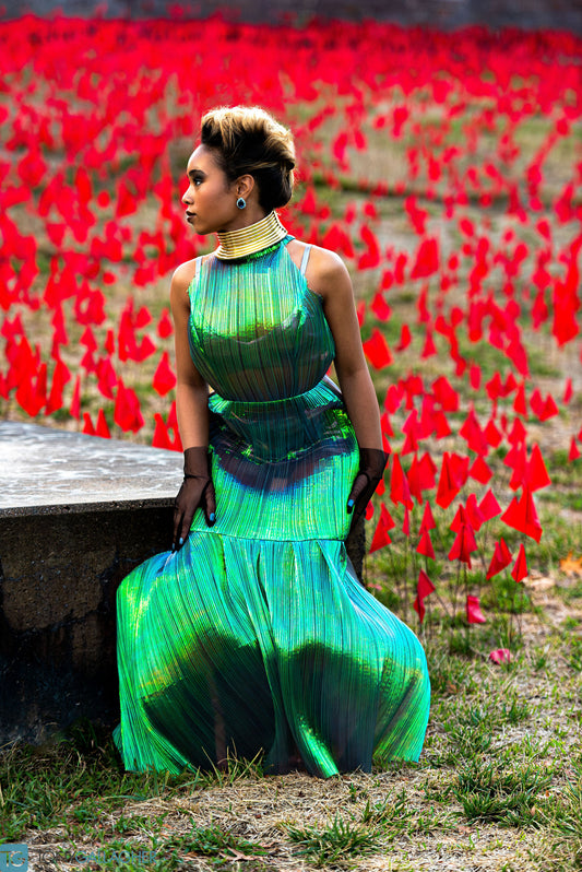 Ethereal Flowers Green Shimmer Mermaid Dress