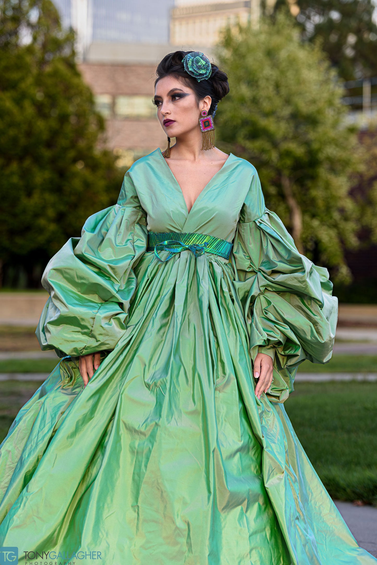 Couture Dresses and Gowns Green Silk Organza Ball Gown