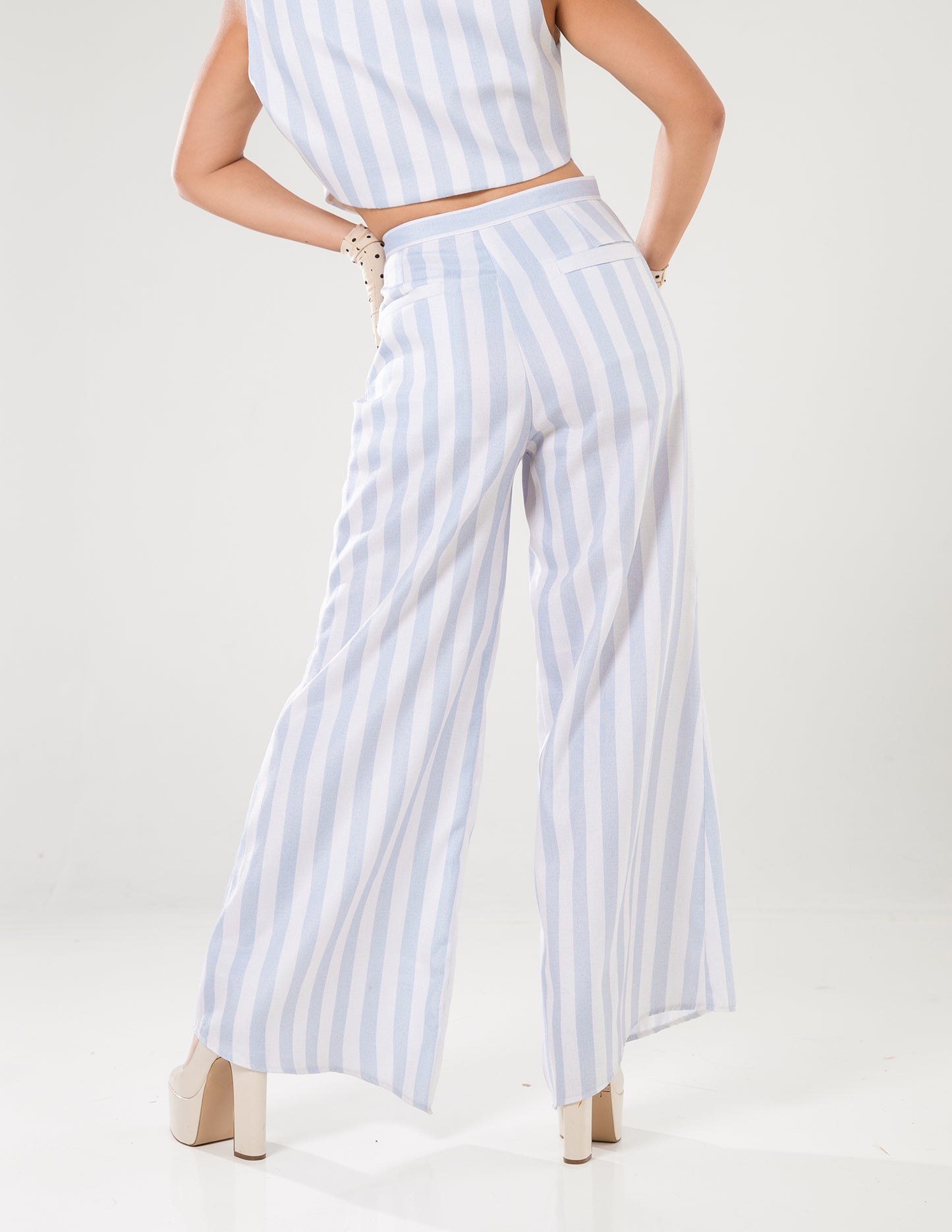Pinstripe Cropped Vest and Wide-Leg Pant Set Blue