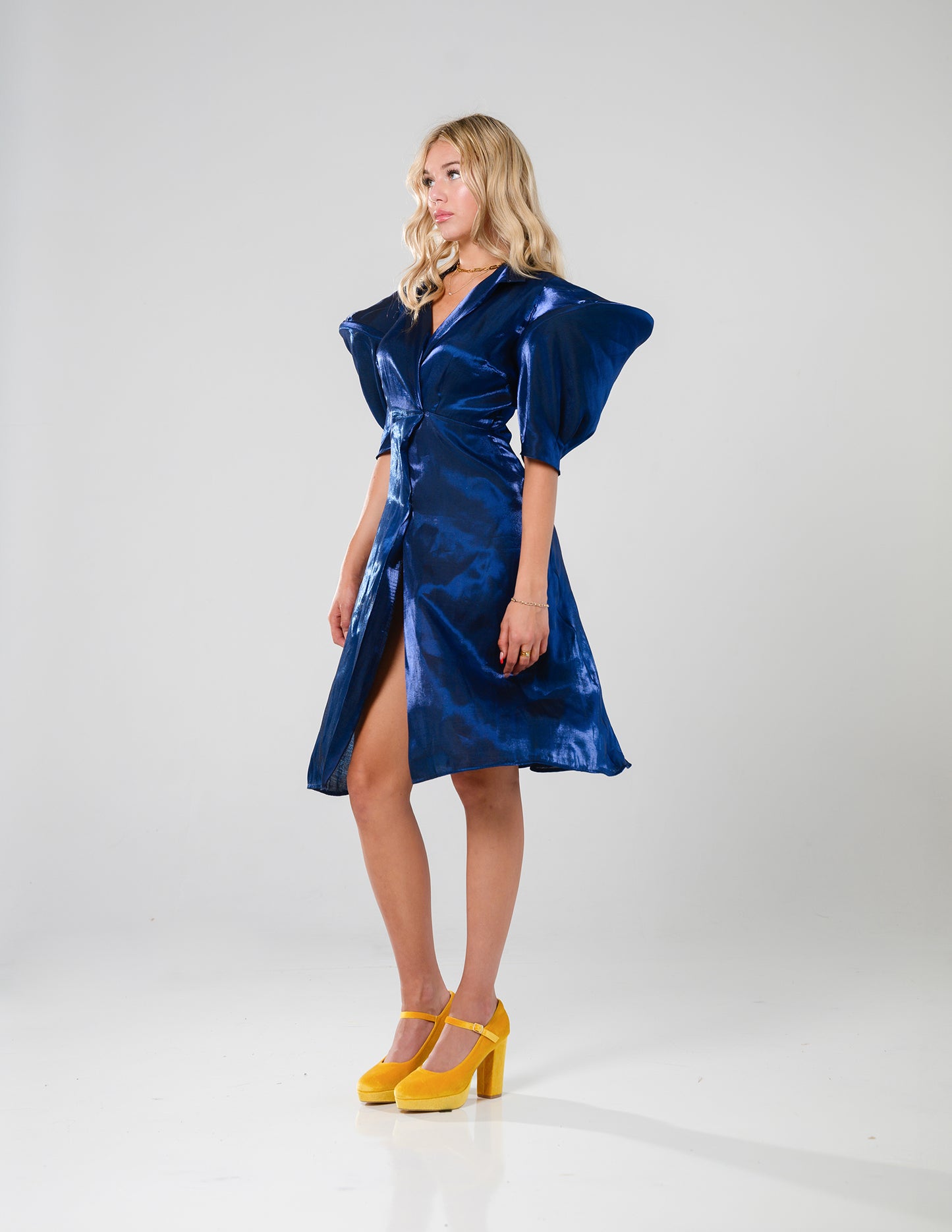 Statement Puff Midi Dress Royal Blue