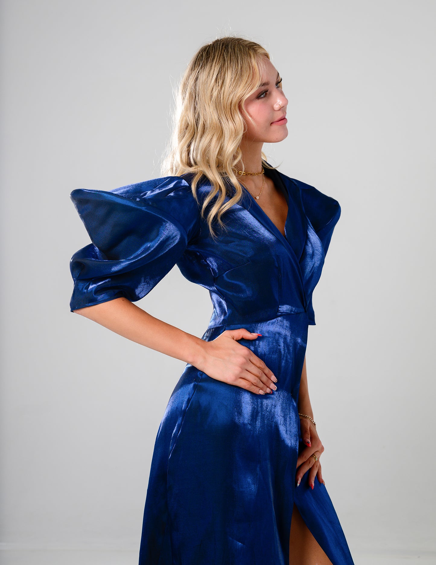 Statement Puff Midi Dress Royal Blue