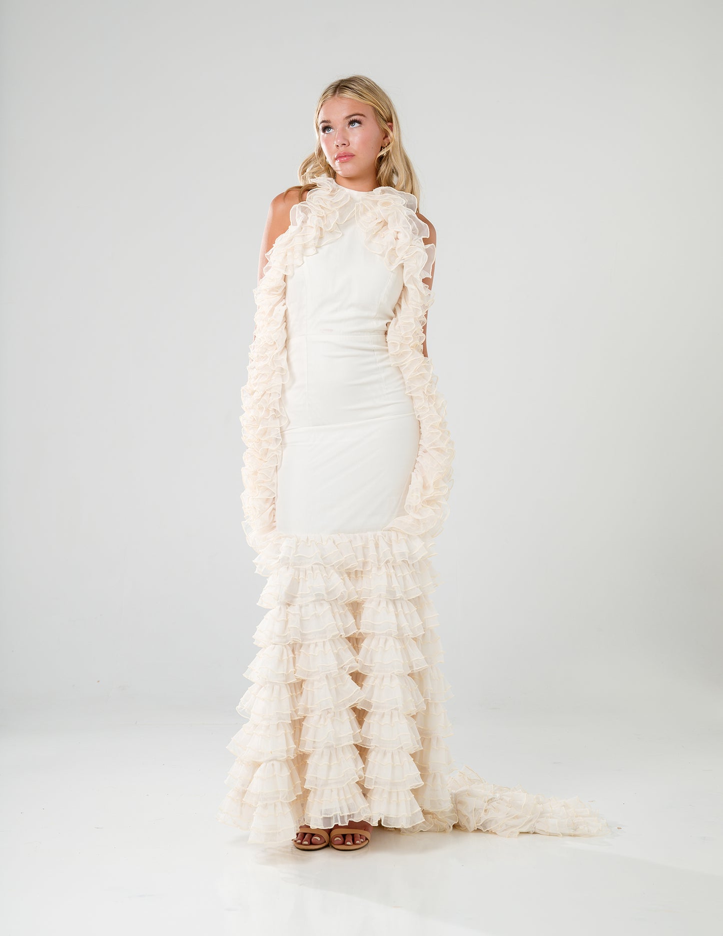 Elegant Ruffle Mermaid Gown Ivory