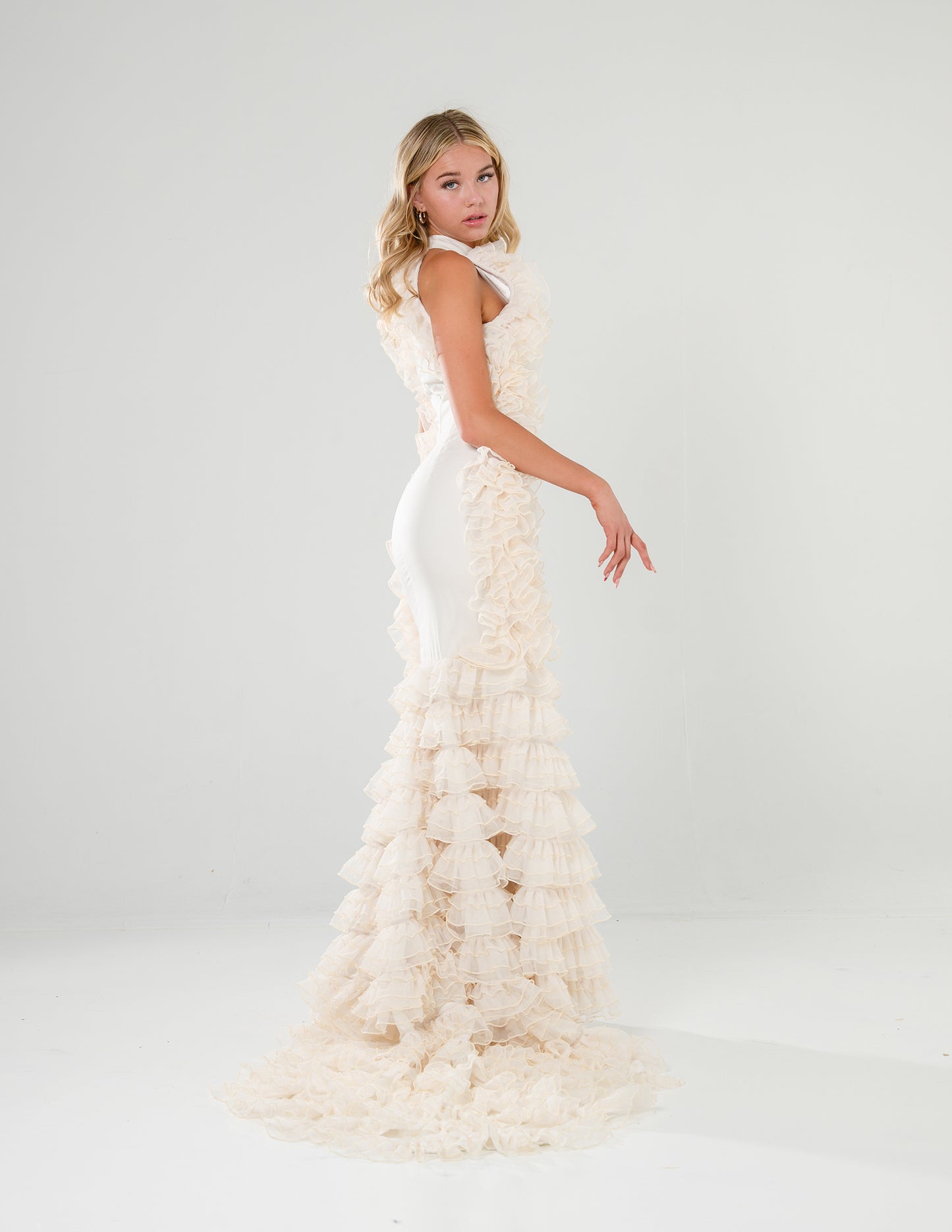 Elegant Ruffle Mermaid Gown Ivory
