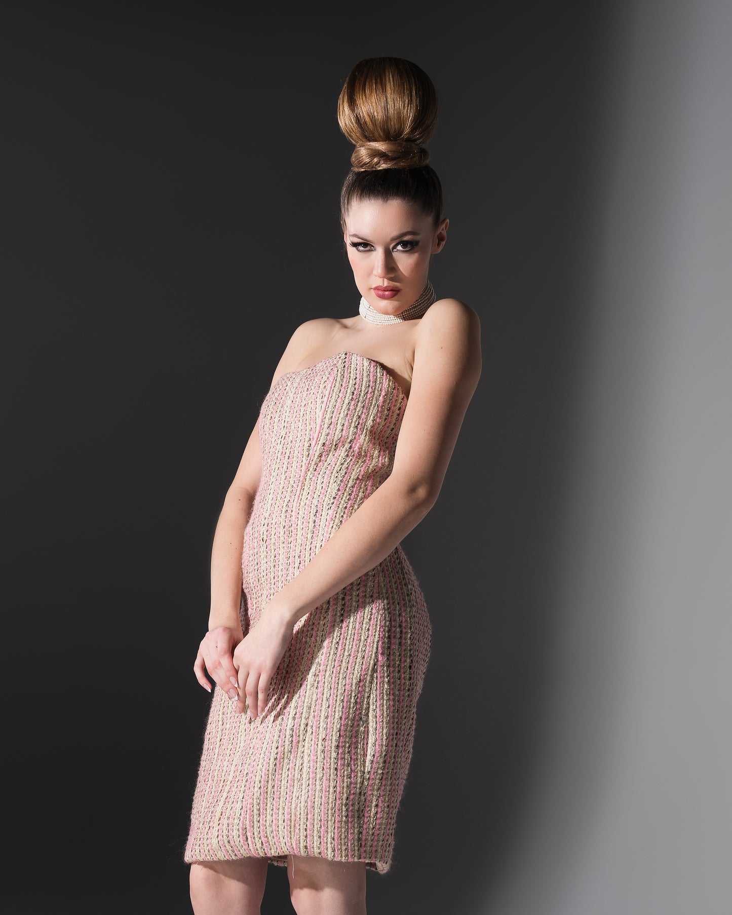Strapless Tweed Dress Pink