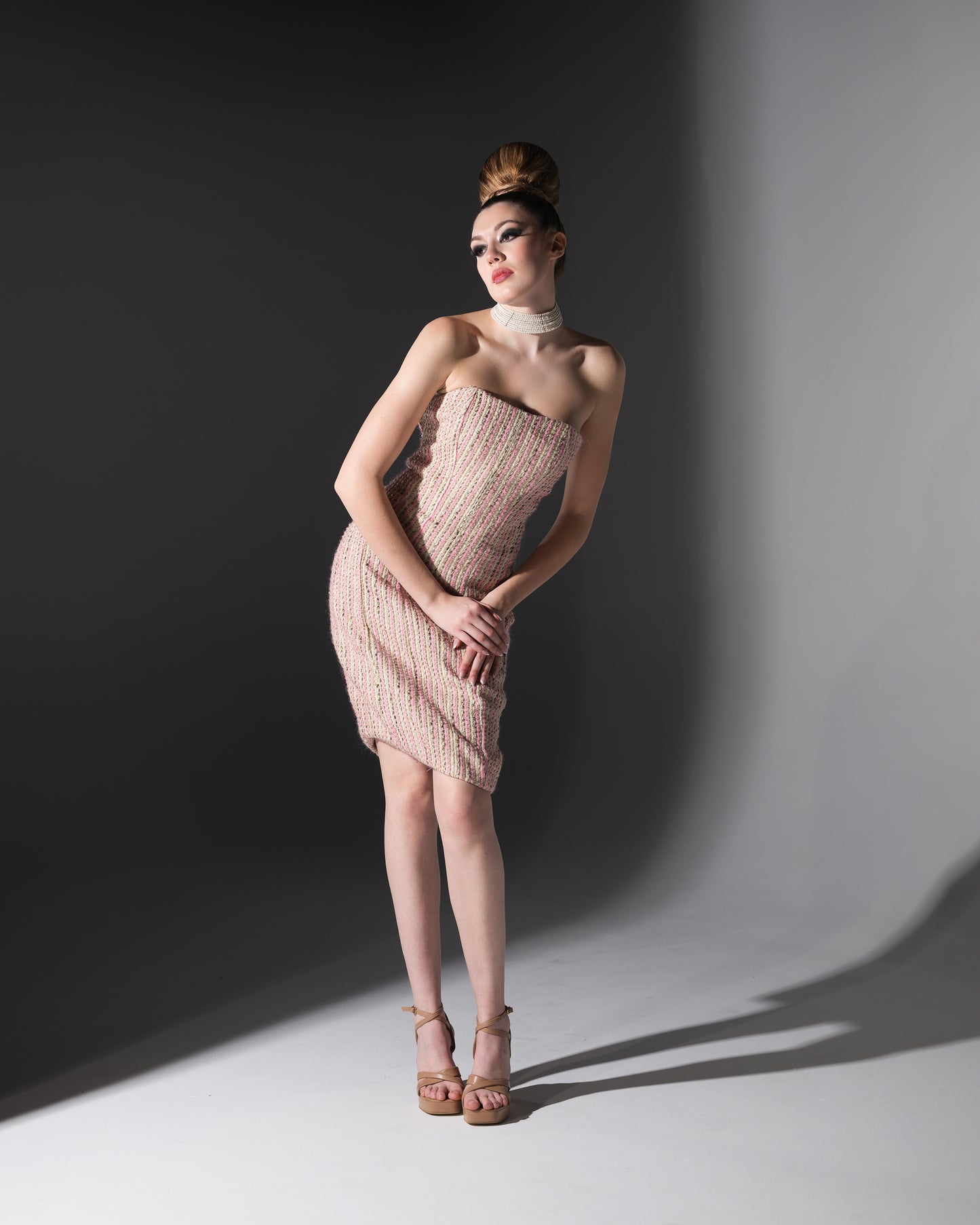 Strapless Tweed Dress Pink