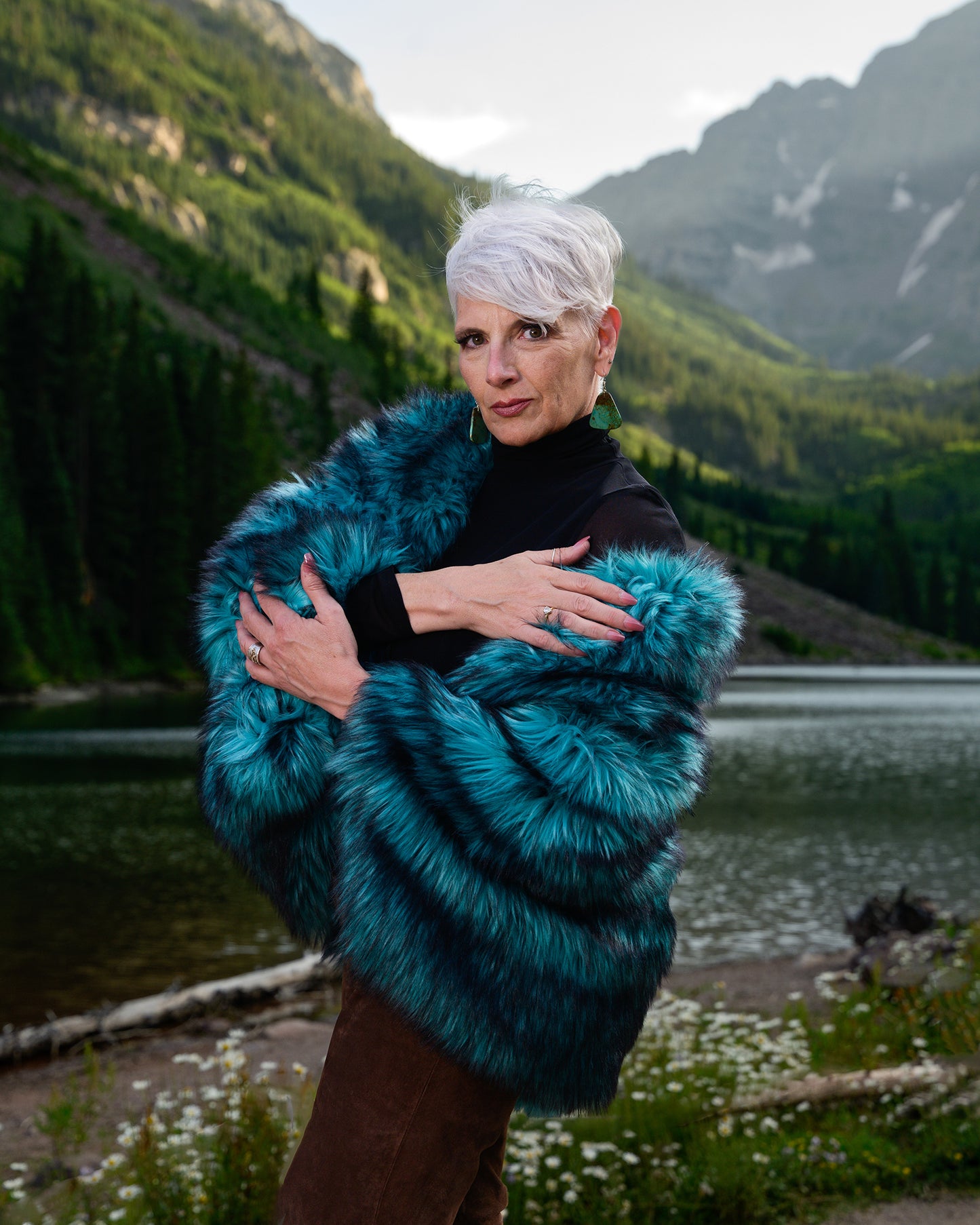 Maroon Bells Oversized Faux Fur Coat Blue