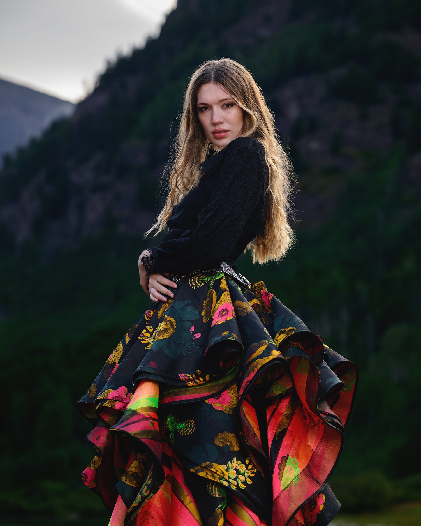 Maroon Bells Floral Ruffled Skirt