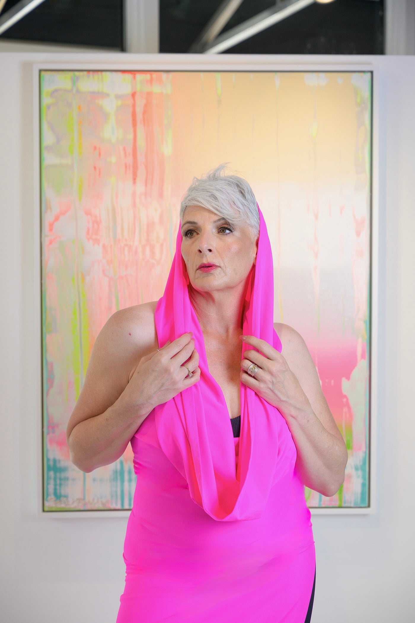 Cowl Neck Hooded Dress Hot Pink